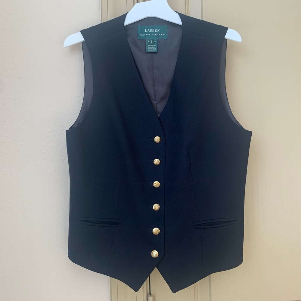 Lauren Ralph Lauren Navy Blue Vest with Gold Buttons - Picture 8 of 9